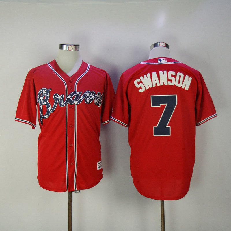 2017 MLB Atlanta Braves #7 Swanson Red Game Jerseys->atlanta braves->MLB Jersey